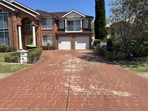 before repainting stenciled concrete driveway Cecil Hills 2171