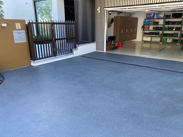 Concrete surface in Mosman, Lower North Shore after spray-on resurfacing in Gunmetal, with a textured non-slip finish